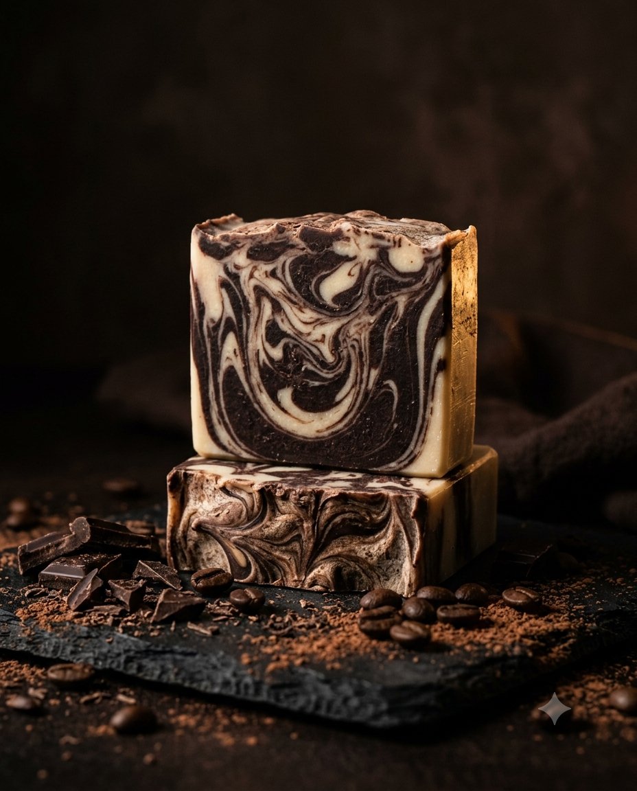 Pinterest pin for the mocha swirl soap recipe
